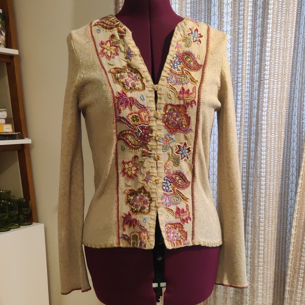 Sigrid Olsen Embroidered Beige Sweater